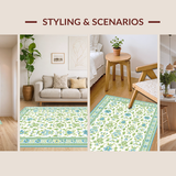 Ultra Soft Area Rug, Non Slip, Stain Resistant, Washable Area Rugs for Living Room, Bedroom, Elegant Soft Green Patterned Flourish(White)