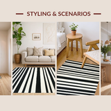 Ultra Soft Area Rug, Non Slip, Stain Resistant, Washable Area Rugs for Living Room, Bedroom, Modern Entry Carpet Bold Striped Design Indoor Outdoor Rug(Black)