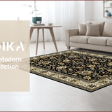 Ultra Soft Area Rug, Non Slip, Stain Resistant, Washable Area Rugs for Living Room, Bedroom, Sophisticated Vintage Floral Design(Black)