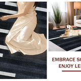 Ultra Soft Area Rug, Non Slip, Stain Resistant, Washable Area Rugs for Living Room, Bedroom, Modern Minimalist Striped Woven Rug With Dramatic Contrast Design(Black)