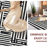Ultra Soft Area Rug, Non Slip, Stain Resistant, Washable Area Rugs for Living Room, Bedroom, Contemporary Stripe Balance Rug with Dynamic Two-Tone Linear Motif(Black)