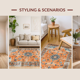 Ultra Soft Area Rug, Non Slip, Stain Resistant, Washable Area Rugs for Living Room, Bedroom, Sophisticated Low-Pile Floral Aesthetic(Orange)