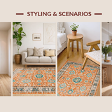 Ultra Soft Area Rug, Non Slip, Stain Resistant, Washable Area Rugs for Living Room, Bedroom, Rustic Retro Patterned Delight(Orange)