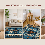 Ultra Soft Area Rug, Non Slip, Stain Resistant, Washable Area Rugs for Living Room, Bedroom, Rustic Geometric Tribal Elegance(Blue)