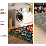 Ultra Soft Area Rug, Non Slip, Stain Resistant, Washable Area Rugs for Living Room, Bedroom, Boho Black Floral Washable Rug for Living Room(Black)