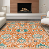 Ultra Soft Area Rug, Non Slip, Stain Resistant, Washable Area Rugs for Living Room, Bedroom, Rustic Retro Patterned Delight(Orange)