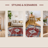 Ultra Soft Area Rug, Non Slip, Stain Resistant, Washable Area Rugs for Living Room, Bedroom, Contemporary Distressed Geometric Charm(Red)