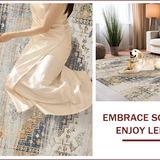 Ultra Soft Area Rug, Non Slip, Stain Resistant, Washable Area Rugs for Living Room, Bedroom, Rustic Neutral Geometric Design(Beige)