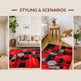 Ultra Soft Area Rug, Non Slip, Stain Resistant, Washable Area Rugs for Living Room, Bedroom, Sophisticated Geometric Frequency Lines(Red)