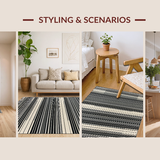 Ultra Soft Area Rug, Non Slip, Stain Resistant, Washable Area Rugs for Living Room, Bedroom, Sleek Black and Bone Stripes(Black)