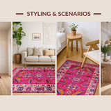 Ultra Soft Area Rug, Non Slip, Stain Resistant, Washable Area Rugs for Living Room, Bedroom, Bold Pastel Floral Theme(Pink)