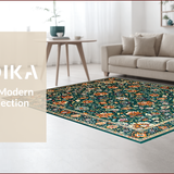 Ultra Soft Area Rug, Non Slip, Stain Resistant, Washable Area Rugs for Living Room, Bedroom, Chic Contemporary Leaf Motif(Green)