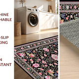 Ultra Soft Area Rug, Non Slip, Stain Resistant, Washable Area Rugs for Living Room, Bedroom, Lush Botanical Scalloped Design(Black)