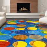 Ultra Soft Area Rug, Non Slip, Stain Resistant, Washable Area Rugs for Living Room, Bedroom, Whimsical Colorful Round Motif(Blue)