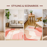 Ultra Soft Area Rug, Non Slip, Stain Resistant, Washable Area Rugs for Living Room, Bedroom, Trendy Soft Beige Arc Arrangement(Pink)