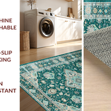 Ultra Soft Area Rug, Non Slip, Stain Resistant, Washable Area Rugs for Living Room, Bedroom, Chic Light Blue Medallion Art(Blue)