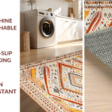 Ultra Soft Area Rug, Non Slip, Stain Resistant, Washable Area Rugs for Living Room, Bedroom, Vibrant Vintage Geometric Flair(Orange)