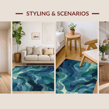 Ultra Soft Area Rug, Non Slip, Stain Resistant, Washable Area Rugs for Living Room, Bedroom, Fouiunler Ocean Trap Runner Rug Nautical Sea Life Artwork with Non-Slip Design(Blue)