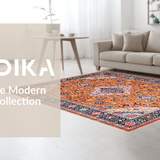 Ultra Soft Area Rug, Non Slip, Stain Resistant, Washable Area Rugs for Living Room, Bedroom, Unique Contemporary Linear Arrangement(Orange)