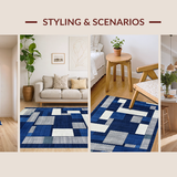 Ultra Soft Area Rug, Non Slip, Stain Resistant, Washable Area Rugs for Living Room, Bedroom, Artistic Square Grid Arrangement(Blue)