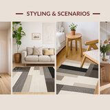 Ultra Soft Area Rug, Non Slip, Stain Resistant, Washable Area Rugs for Living Room, Bedroom, Dynamic Earthtone Linear Motif(Beige)