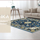 Ultra Soft Area Rug, Non Slip, Stain Resistant, Washable Area Rugs for Living Room, Bedroom, Elegant Floral White Blossom Style(Blue)