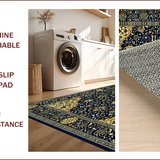 Ultra Soft Area Rug, Non Slip, Stain Resistant, Washable Area Rugs for Living Room, Bedroom, Chic Gold and White Lattice Pattern(Blue)