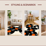 Ultra Soft Area Rug, Non Slip, Stain Resistant, Washable Area Rugs for Living Room, Bedroom, Retro Vinyl Record Patio Wear-Resistant Area Mat(Black)