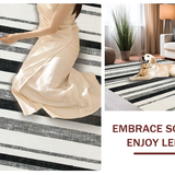 Ultra Soft Area Rug, Non Slip, Stain Resistant, Washable Area Rugs for Living Room, Bedroom, Cotton Braided Rug Black White Stripes Reversible Laundry Mat Porch(Black)
