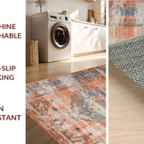 Ultra Soft Area Rug, Non Slip, Stain Resistant, Washable Area Rugs for Living Room, Bedroom, Warm Cozy Distressed Medallion Style(Orange)