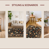 Ultra Soft Area Rug, Non Slip, Stain Resistant, Washable Area Rugs for Living Room, Bedroom, Whimsical Floral Insect Aesthetic(Black)