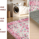Ultra Soft Area Rug, Non Slip, Stain Resistant, Washable Area Rugs for Living Room, Bedroom, Elegant Blush Green Medallion(Pink)