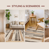 Ultra Soft Area Rug, Non Slip, Stain Resistant, Washable Area Rugs for Living Room, Bedroom, Stylish Striped Boho Neutral Palette(Beige)