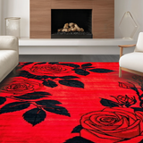 Ultra Soft Area Rug, Non Slip, Stain Resistant, Washable Area Rugs for Living Room, Bedroom, Stylish Black Leaf Artistry(Red)