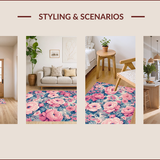 Ultra Soft Area Rug, Non Slip, Stain Resistant, Washable Area Rugs for Living Room, Bedroom, Retro Floral Bedroom Foldable Washable Carpet(Pink)