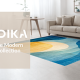 Ultra Soft Area Rug, Non Slip, Stain Resistant, Washable Area Rugs for Living Room, Bedroom, Abstract Horizon Rug with Blue Gold Ombre, Modern Geometric Linework(Blue)