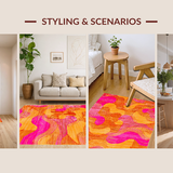 Ultra Soft Area Rug, Non Slip, Stain Resistant, Washable Area Rugs for Living Room, Bedroom, Playful Whimsical Flowing Design(Orange)