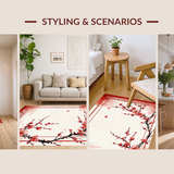 Ultra Soft Area Rug, Non Slip, Stain Resistant, Washable Area Rugs for Living Room, Bedroom, Elegant Ink Wash Botanical Motif(Red)