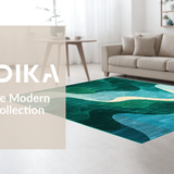 Ultra Soft Area Rug, Non Slip, Stain Resistant, Washable Area Rugs for Living Room, Bedroom, Vibrant Contemporary Fluid Shapes(Green)