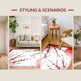 Ultra Soft Area Rug, Non Slip, Stain Resistant, Washable Area Rugs for Living Room, Bedroom, Luxurious Floral Ink Painting Style(Red)