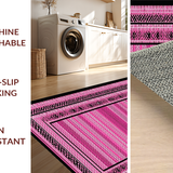Ultra Soft Area Rug, Non Slip, Stain Resistant, Washable Area Rugs for Living Room, Bedroom, Rustic Black and Pink Trellis Design(Pink)