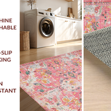 Ultra Soft Area Rug, Non Slip, Stain Resistant, Washable Area Rugs for Living Room, Bedroom, Trendy Boho Pastel Patterned Tapestry(Pink)