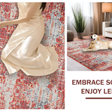 Ultra Soft Area Rug, Non Slip, Stain Resistant, Washable Area Rugs for Living Room, Bedroom, Rustic Floral Textured Elegance(Red)