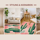 Ultra Soft Area Rug, Non Slip, Stain Resistant, Washable Area Rugs for Living Room, Bedroom, Contemporary Lively Cactus Print(Pink)