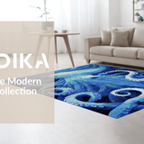 Ultra Soft Area Rug, Non Slip, Stain Resistant, Washable Area Rugs for Living Room, Bedroom, Oceanic Marine Life with 3D Octopus and Nautical Fish School in Blue(Blue)