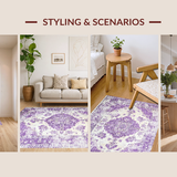 Ultra Soft Area Rug, Non Slip, Stain Resistant, Washable Area Rugs for Living Room, Bedroom, Sophisticated Ivy Medallion Style(Purple)