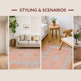 Ultra Soft Area Rug, Non Slip, Stain Resistant, Washable Area Rugs for Living Room, Bedroom, Transitional Striped Pastel Elegance(Orange)