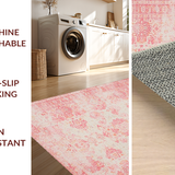 Ultra Soft Area Rug, Non Slip, Stain Resistant, Washable Area Rugs for Living Room, Bedroom, Vintage Chic Tiled Arrangement(Pink)