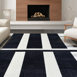 Ultra Soft Area Rug, Non Slip, Stain Resistant, Washable Area Rugs for Living Room, Bedroom, Modern Stripe Fusion Rug with Bold Contrasting Bands and Minimalist Linear Art(Black)