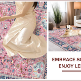 Ultra Soft Area Rug, Non Slip, Stain Resistant, Washable Area Rugs for Living Room, Bedroom, Trendy Floral Blush Blue Harmony(Pink)